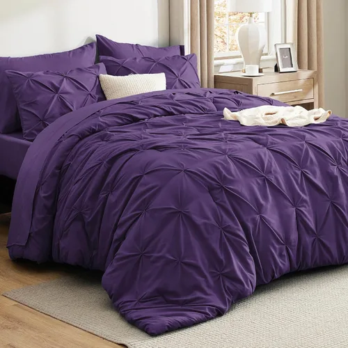 Vista 18 de Bedsure - Juego de edredón tamaño individual gris - Ropa de cama tamaño individual en una bolsa de 5 piezas, juego de cama Pintuck GentleSoft™