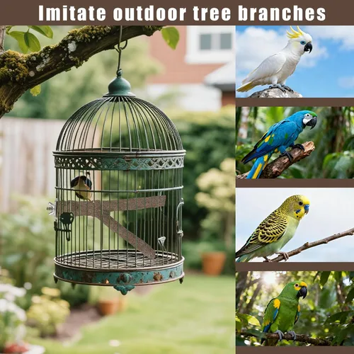 Vista 9 de Juego de 6 perchas para pájaros, perchas rectas y bifurcadas de madera de abedul natural con plataformas para periquitos, cacatúas, conures