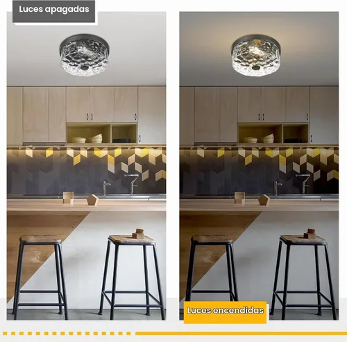 Vista 4 de Lámpara de techo empotrada con pantalla de vidrio ondulado de agua, moderna iluminación de techo de 2 luces para cocina, sala de estar, porche Negro