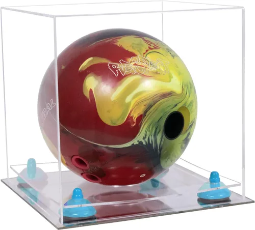Vista 61 de Better Display Cases Acrylic Bowling Ball Display Case with Mirror Case, Yellow Risers and Clear Base (B33/A028)