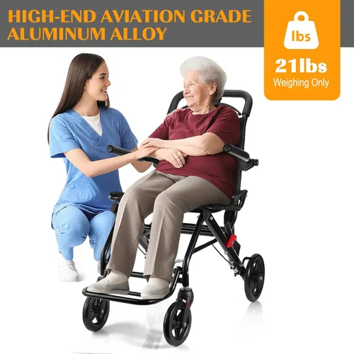Vista 5 de Silla de ruedas ligera, silla de ruedas plegable portátil con frenos de mano de bloqueo, sillas de ruedas plegables para adultos y personas mayores