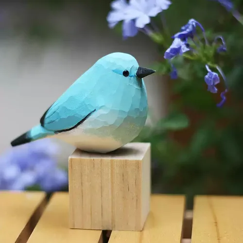 Vista 33 de Figura de pájaro de madera Azure Tit, tilo tallado a mano, marrón claro, decoración moderna para el hogar, regalo de pájaro