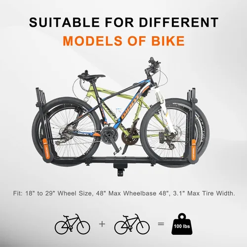 Vista 7 de TOOENJOY Soporte de bicicleta plegable para enganche, plataforma de transporte de bicicletas resistente con brazos duales, se ajusta a receptor