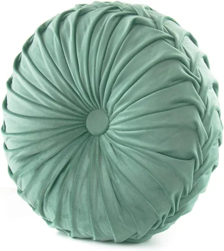 Vista 15 de MOJUN Almohada redonda de terciopelo de 13.7 pulgadas, plisada redonda, rellena, cojín decorativo para el hogar, para sofá, silla, cama, suelo