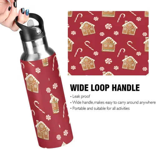 Vista 4 de Insulated Water Bottle 20 Oz, BPA-Free Sport Water Bottle for Gym Outdoor Travel School, Gingerbread Houses