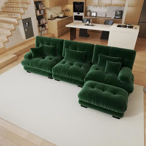 Vista 73 de Sofá modular de gran tamaño de 94 pulgadas, sofás seccionales grandes de color beige y blanco para sala de estar, juego de sofá de terciopelo, sofás