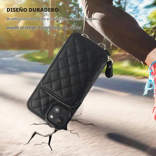 Vista 8 de Bocasal Funda tipo cartera tipo bandolera para iPhone 14 Plus, color negro
