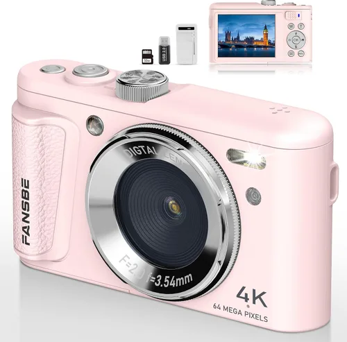 Vista 10 de Fansbe Smart Cámara digital, cámara de vlogging 4K con 64 MP, cámaras digitales apuntar y disparar con zoom de 18X, antivibración, dial de modo