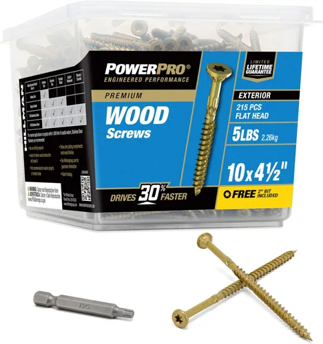 Vista 25 de Power Pro Tornillos de madera para exteriores de alta calidad, tornillos de cubierta multiusos #8 x 1-1/4 pulgadas para proyectos al aire libre