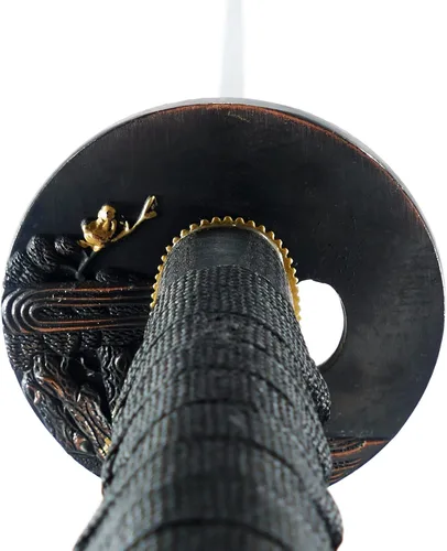 Vista 5 de MAKOTO Espada samurái Katana afilada hecha a mano, color negro, elige tu Tsuba (guerrero)