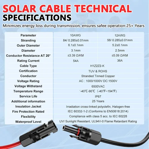 Vista 7 de Vansdon Cable de extensión de panel solar de 2 x 50 pies, cable solar de 10 AWG con conectores impermeables hembra y macho para RV, sistemas
