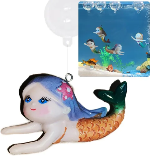 Vista 9 de Decoración flotante de pecera de sirena, decoraciones de acuario de dibujos animados para mascotas acuáticas para jugar adornos de acuario de resina