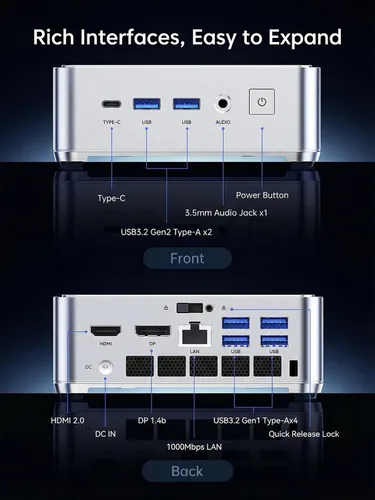 Vista 8 de KAMRUI Mini PC Hyper H2 con Windows 11 Pro, Intel Core 14450HX Mini computadora (10C/16T, 4.8GHz), 16GB RAM 512GB PCIe4.0 SSD, Triple 4K