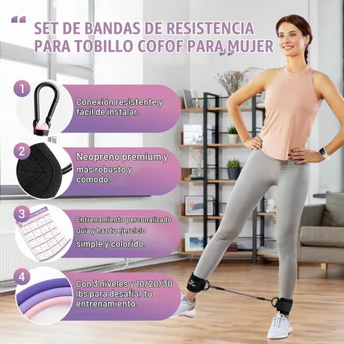 Vista 2 de Ankle Resistance Bands with Cuffs, Leg Exercise Equipment with Poster