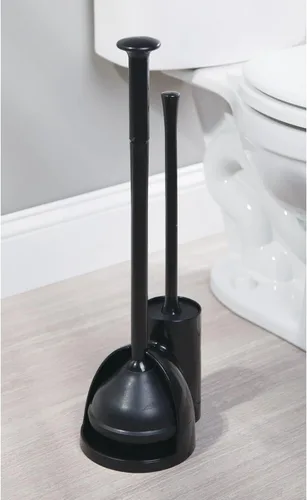 Vista 3 de mDesign Juego oculto de émbolo y cepillo para taza de inodoro - Combo con soporte - Colección Aura - Negro