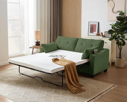 Vista 10 de Sofá cama extraíble de tamaño matrimonial, sofá biplaza extraíble, color Beige
