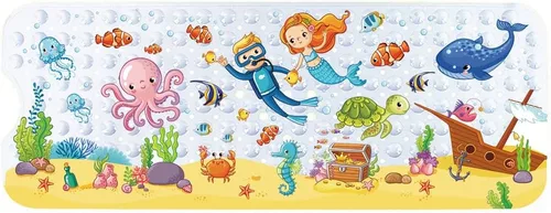 Vista 8 de Tapete de baño para bebé para niños, tapete antideslizante sin BPA para niños, tapete de dibujos animados antideslizante con ventosas y agujeros