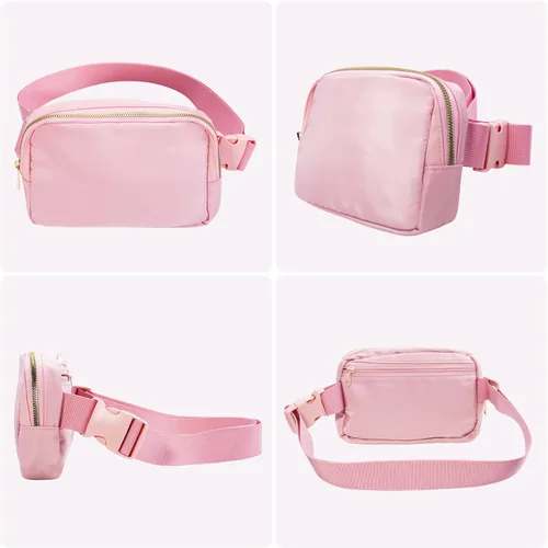Vista 8 de Paquete de 2 riñoneras cruzadas para mujer, riñoneras a la moda, impermeable, lindo monedero pequeño para viajes, entrenamiento, correr, negro beige