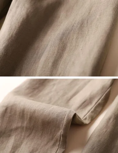 Vista 4 de IXIMO - Pantalones de pierna cónica para mujer, 100% de lino, cintura elástica con cordón ajustable en la espalda, longitud hasta el tobillo