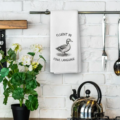 Vista 4 de Divertidas toallas de cocina de pato – Toallas de cocina humorísticas de niña de campo, decoración de baño de pato retro, paños de cocina
