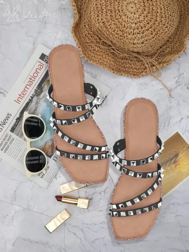 Vista 3 de JeimPoey Sandalias planas para mujer con puntera abierta, con tiras planas