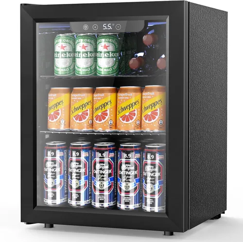 Vista 9 de Electactic Refrigerador de bebidas para 95 latas, mini refrigerador de 26 botellas, refrigerador de bebidas de 2.7 pies cúbicos, control de Negro