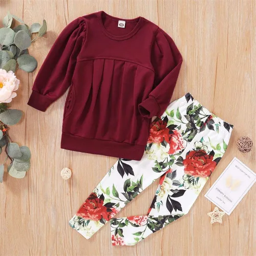 Vista 2 de Ritatte - Conjunto de 2 piezas de ropa de invierno para niñas pequeñas, blusa cálida de manga larga y pantalones de algodón