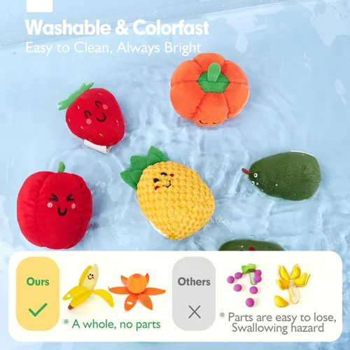 Vista 7 de Hahaland Juguetes sensoriales para bebés - 16 piezas Mi primera fruta Verdura Clasificación de color de alimentos de juego crujiente, sonajero