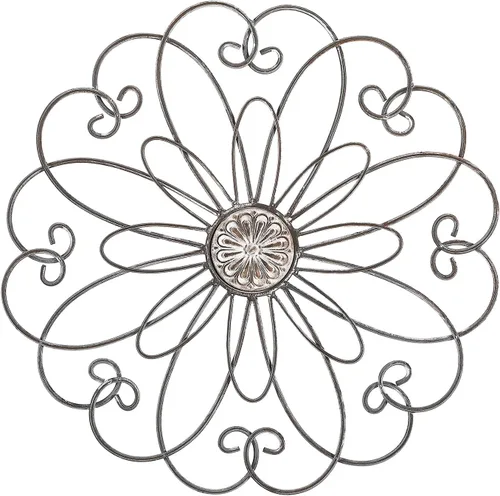 Vista 7 de Arte de pared de flores de metal, 15.75 x 9 pulgadas, decoración de pared floral de pergamino de metal, escultura de pared colgante con flor bohemia