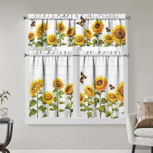 Vista 14 de Juegos de cortinas bohemias de cocina para ventanas, cortina bohemia con flores, cenefa para ventana de fregadero, juego de 3 piezas, decoración