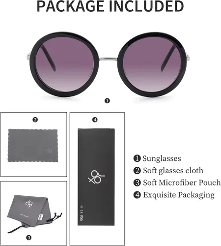 Vista 13 de JOOX Gafas de sol redondas polarizadas retro para mujer, gafas de sol vintage de gran tamaño con lente de protección UV 100%