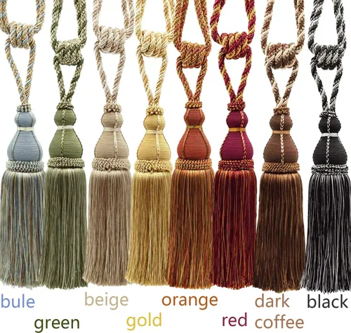 Vista 5 de BEL AVENIR Paquete de 2 alzapaños de cortina con borlas, grandes hechos a mano, cuerda para el hogar, oficina, hotel, elegante decorativo (beige)