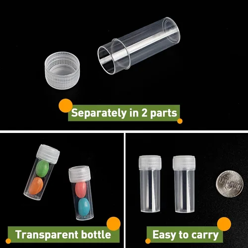 Vista 3 de 120 botellas de plástico de 0.2 fl oz para almacenamiento de viales, mini estuche de almacenamiento transparente con tapa, recipiente