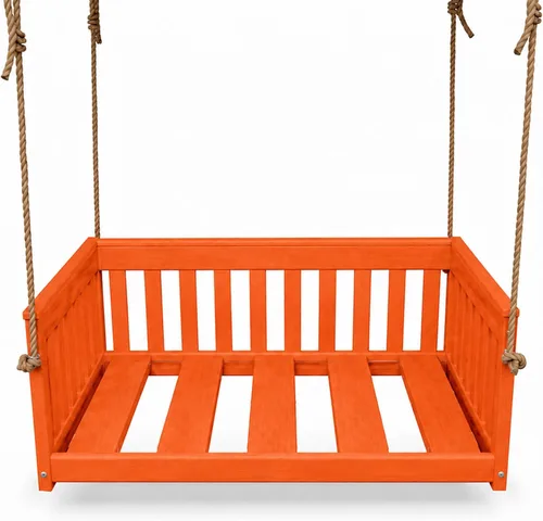 Vista 19 de Amish Made Antique Mahogany Mission Swing, Made in USA Deep Seating Mission Collection HDPE Poly Lumber Porch Swing with Rope, All-Weather Outdoor