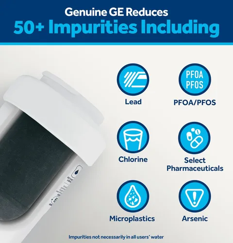 Vista 2 de GE MWF Filtro de agua para refrigerador, filtro de repuesto original, certificado para reducir el plomo, el azufre y más de 50 impurezas