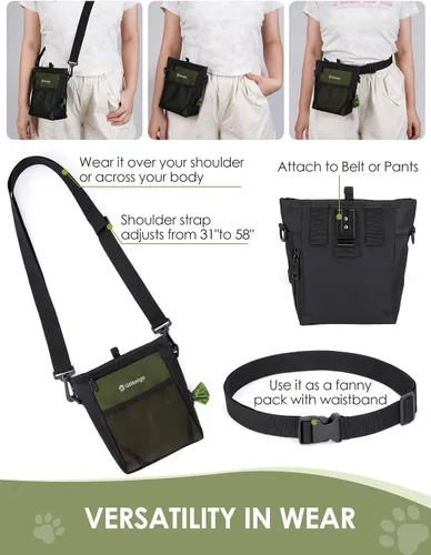 Vista 5 de Bolsa de Golosinas para Perros Gobeigo con Bolsa de Snacks de Silicona, Bolsillo Frontal se Ajusta a Todos los Teléfonos, Bolsa de 4 Tazas con Verde
