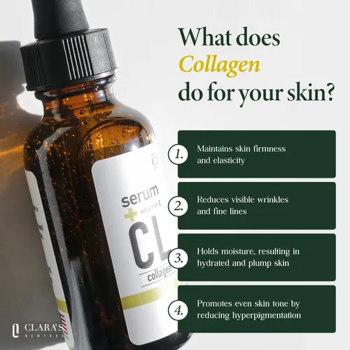 Vista 2 de CLARA'S NEW YORK Suero facial de colágeno con vitamina E – Hidratante, suaviza e ilumina la piel – 1 onza líquida – Fabricado en Estados Unidos