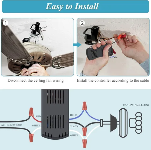 Vista 6 de Universal Hunter - Kit de control remoto para ventilador de techo, kit de control Wi-Fi inteligente Works for Hunter Harbor Breeze Hampton Bay