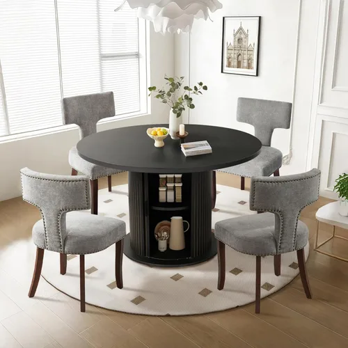 Vista 34 de SoarFlash Juego de mesa de cocina y sillas para 4, juego de mesa de comedor de 47 pulgadas para 4 personas con sillas tapizadas de terciopelo, juego