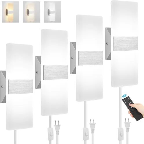 Vista 14 de GOODATE Aplique de pared enchufable con colores ajustables sin escalones de 3000K-6500K y brillo del 10%-100%, luz de pared LED acrílica de 12W