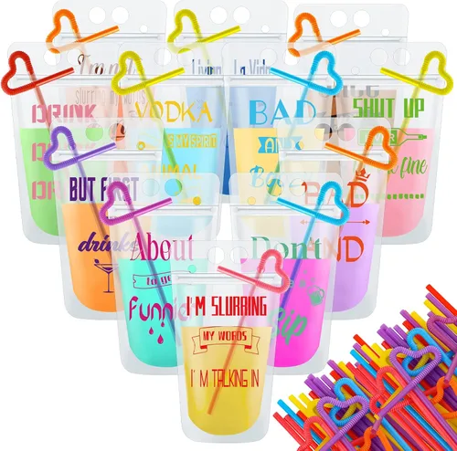 Vista 9 de Patelai Juego de 24 bolsas de jugo de verano para adultos, bolsas reutilizables para jugos de licuados, bolsas con cierre para bebidas para adultos