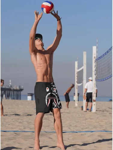 Vista 4 de Hip Hop Shorts Shark Swim Trunks Fashion Quick Dry Drawstring Swim Trunks with Pockets and Mesh Lining
