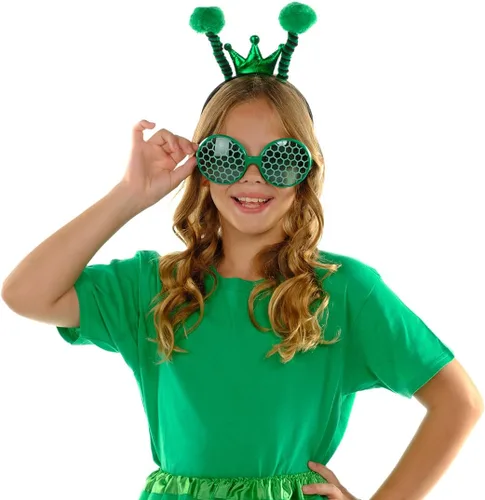 Vista 5 de Funcredible Accesorios de disfraz de Mantis rezando para Halloween y cosplay, juego de diadema y lentes de antena moscada, divertido disfraz