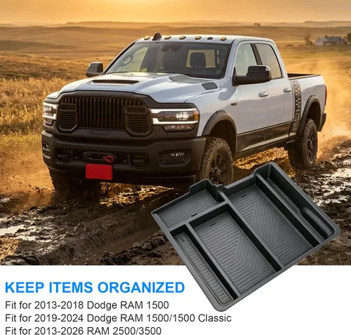 Vista 3 de Center Console Organizer for 2013-2024 Dodge RAM 1500/1500 Classic 2013-2026 RAM 2500/3500 Accessories, Armrest Storage Box Tray for RAM 1500