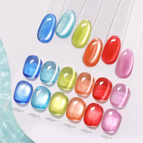 Vista 34 de Born Pretty Esmalte de uñas de gel magnético de ojos de gato verde, 6 colores brillantes con purpurina de cristal holográfico, salvia, oliva