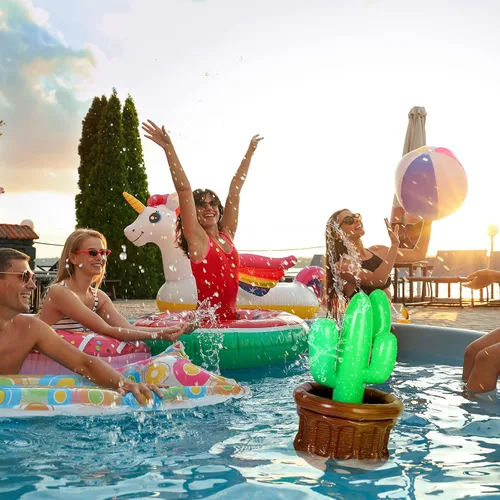 Vista 6 de Bencailor Enfriador inflable de cactus de 27.6 x 18 pulgadas, cubo de hielo de cactus, enfriador de bebidas para verano, piscina, fiesta, fiesta