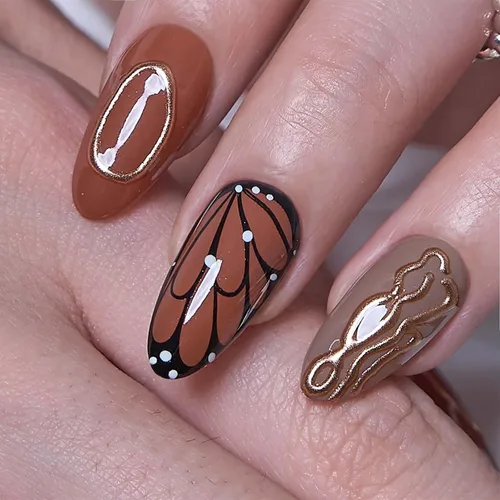Vista 14 de CurvLife Uñas cortas a presión de almendra, gel suave de medianoche curva Curva de medianoche Nued