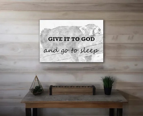 Vista 4 de Lienzo decorativo inspirador para pared, con cita "Give It to God, and Go to Sleep", arte de pared cristiano para decoración de dormitorio y casa