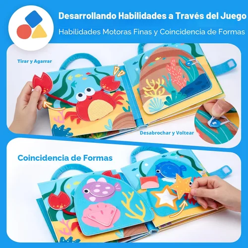 Vista 5 de hahaland Libro de actividades sensoriales Montessori para niños pequeños de 1 a 3 años, juguete de viaje para niños de 1, 2 y 3 años, juguete