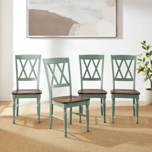 Vista 6 de Crosley Furniture Shelby - Juego de 4 sillas de comedor con respaldo en X de madera tradicional, sillas de cocina, color verde azulado envejecido